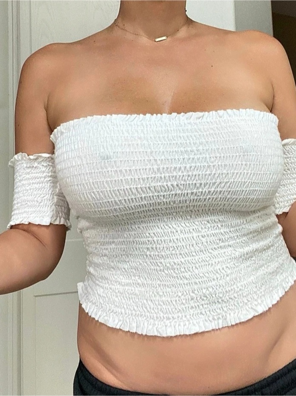 White Off-Shoulder Crop Top Like New